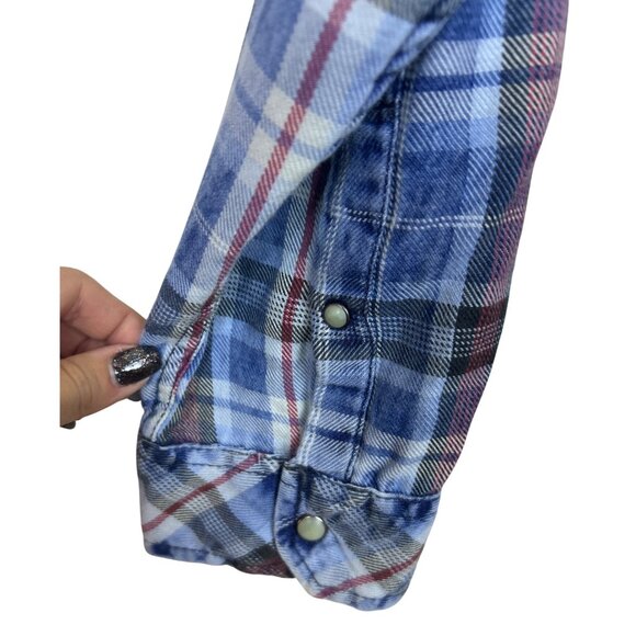 Buffalo David Bitton Men’s L Blue Plaid Long Sleeve Pearl Snap Lightweight - Picture 4 of 11